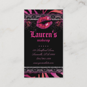 Makeup Artist Lips N Lace Zebra Red Pink Business Card