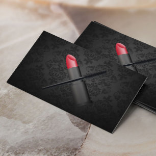 Makeup Artist Lipstick & Eyelash Brush Damask Business Card