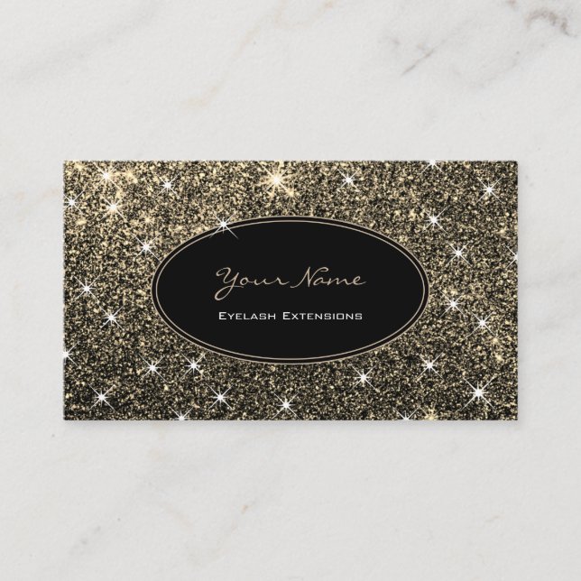 Makeup Artist Luminous Gold Glitter Stars Eyelash Business Card (Front)