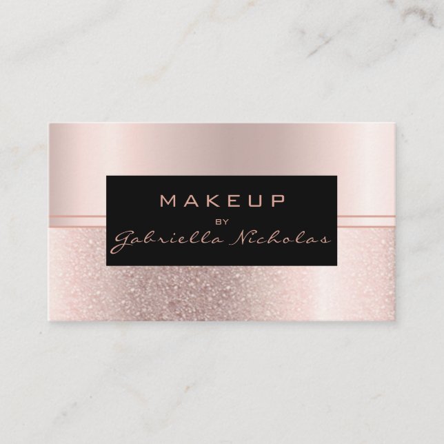 Makeup Artist Luxe Rose Gold Ombre Glitter Business Card (Front)