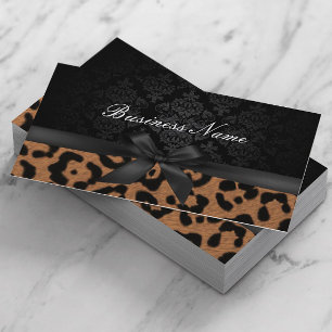 Makeup Artist Luxury Damask & Leopard Print Business Card