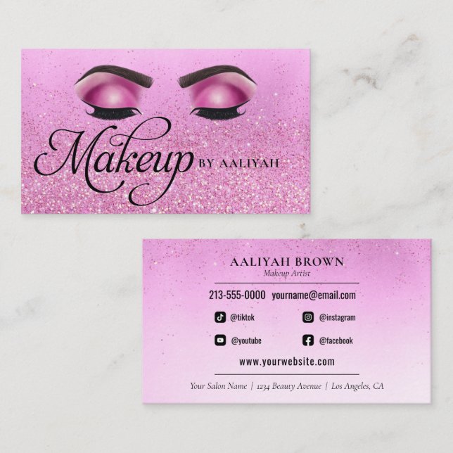 Makeup Artist Luxury Glam Beauty Salon Hot Pink Bu Business Card (Front/Back)