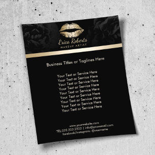 Makeup Artist Luxury Gold Lips Classy Black Floral Flyer