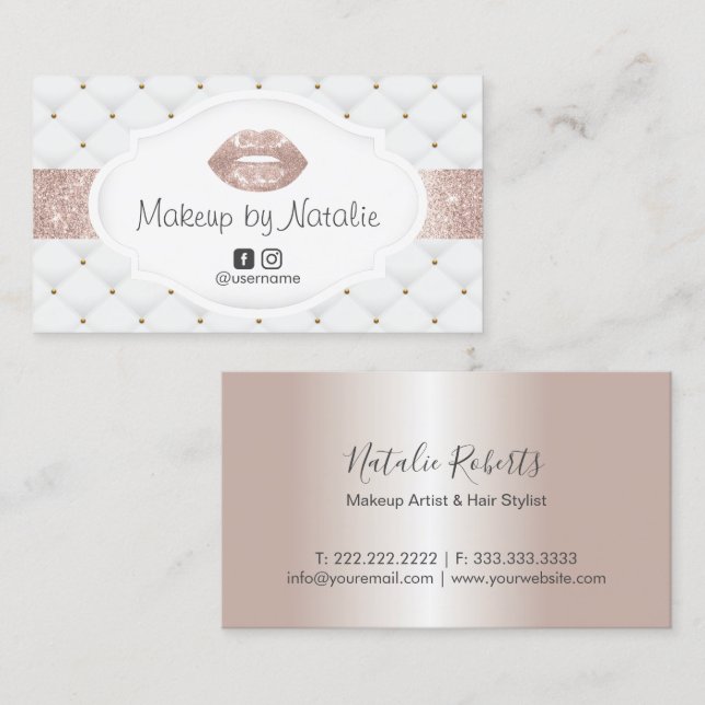 Makeup Artist Luxury Rose Gold Lips Beauty Salon Business Card (Front/Back)