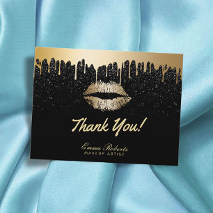 Makeup Artist Modern Black & Gold Salon Thank You Postcard