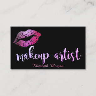 Makeup Artist Modern Glittery Lips Black Business Card