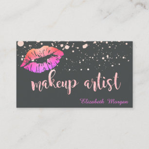 Makeup Artist Modern Glittery Lips Dots Business Card