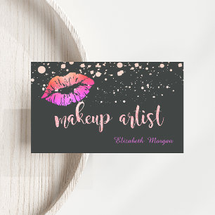 Makeup Artist Modern Glittery Lips Dots Business Card