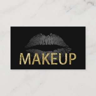Makeup Artist Modern Gold Glitter Text Lips Business Card