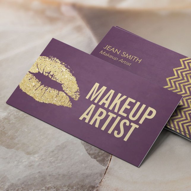 Makeup Artist Modern Gold & Purple Business Card (Creator Uploaded)