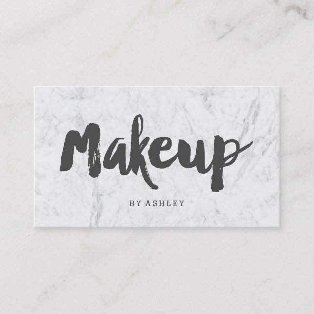 Makeup artist modern grey typography marble business card (Front)