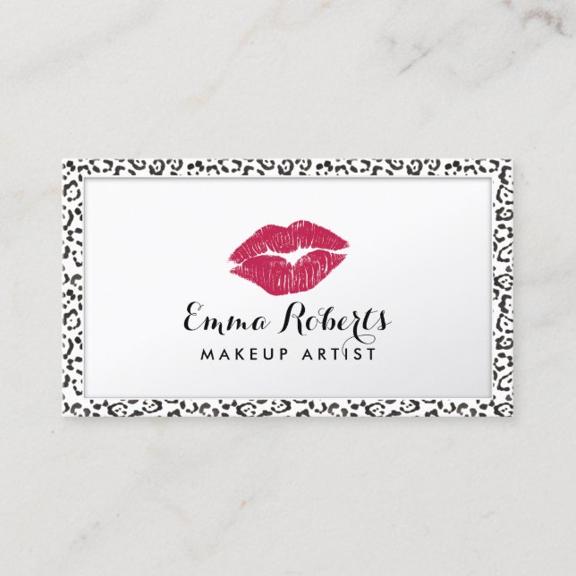 Makeup Artist Modern Leopard Print Border Elegant Business Card (Front)