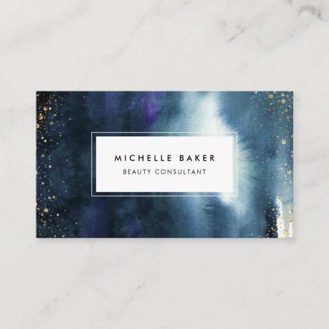 Makeup Artist Modern Navy Blue Watercolor Business Card (Front)