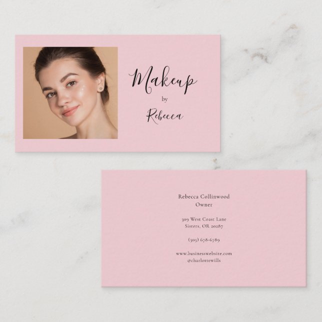 Makeup Artist Modern Photo Script Pink Business Card (Front/Back)