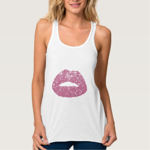 Makeup Artist Modern Pink Sequin Lips Singlet
