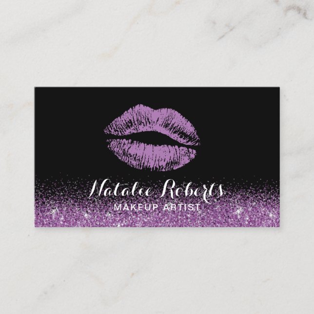 Makeup Artist Modern Purple Lipstick Lips Salon Business Card (Front)