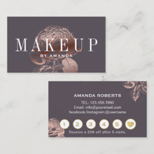 Makeup Artist Modern Rose Gold Floral Loyalty Card