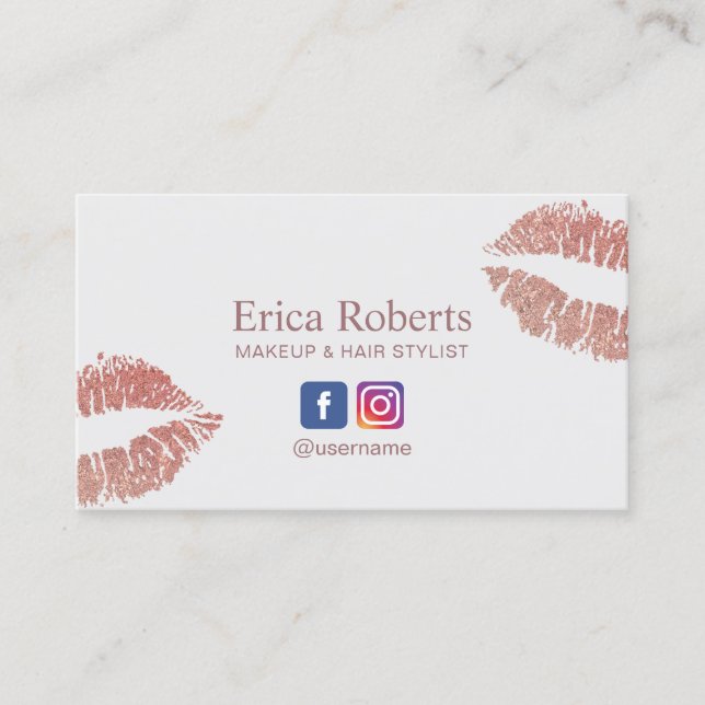 Makeup Artist Modern Rose Gold Lips Beauty Salon Business Card (Front)