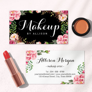 Makeup Artist Modern Script Girly Floral Wrapping Business Card