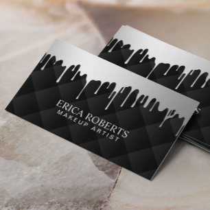 Makeup Artist Modern Silver Drips Luxury Salon Spa Business Card