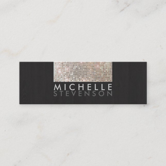 Makeup Artist Modern Stylish FAUX Sequin Black Mini Business Card (Front)