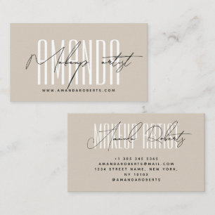 Makeup artist modern typography script beige business card