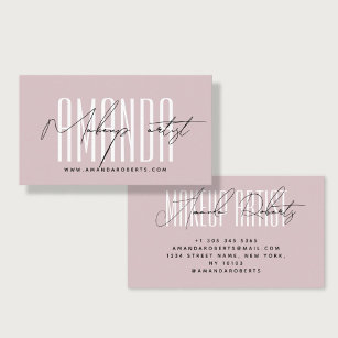 Makeup artist modern typography script pink business card