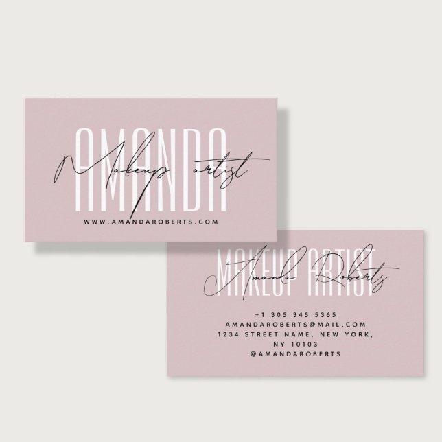 Makeup artist modern typography script pink business card (Creator Uploaded)