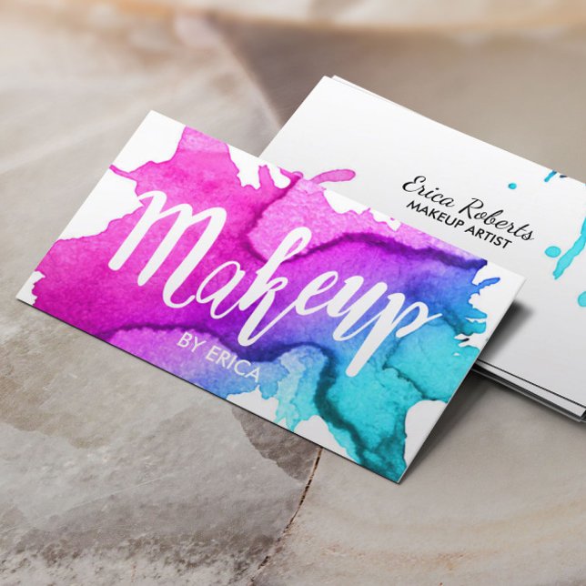 Makeup Artist Modern Watercolor Beauty Salon Business Card (Creator Uploaded)