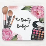Makeup Artist Mouse Pad<br><div class="desc">Bursting with vibrant hues and whimsical blooms, this print is a visual feast perfect for makeup artists, beauty bloggers, influencers and anyone seeking a touch of colourful floral elegance with a touch of glam. Featuring bright pink peonies, makeup palette and makeup brushes. You can customise all of the text. Girly...</div>