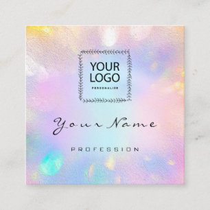 Makeup Artist Nail Unicorn Logo QR CODE Holograph  Square Business Card