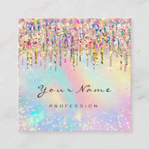 Makeup Artist Nail Unicorn Pink Holograph Confetti Square Business Card