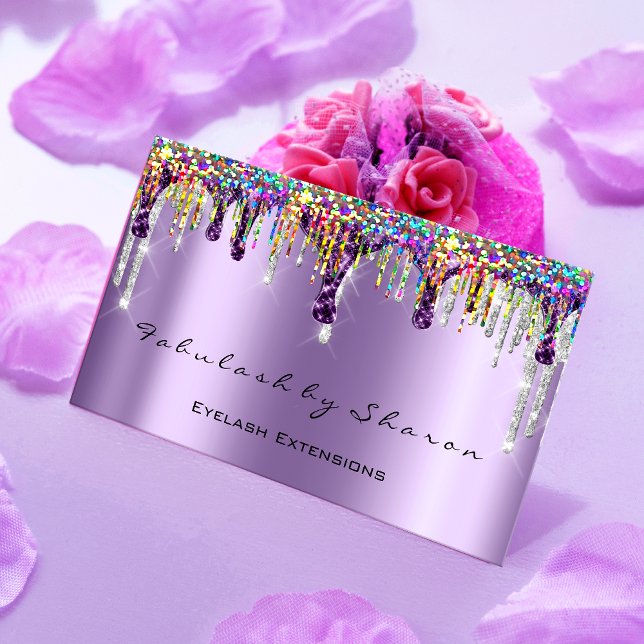 Makeup Artist Nails Eyelash Drips Purple Holograph Business Card (Creator Uploaded)