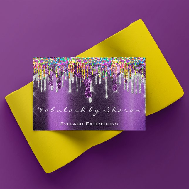 Makeup Artist Nails Silver Drips Purple Holograph Business Card (Makeup Artist Nails Silver Drips Purple Holograph Business Card)