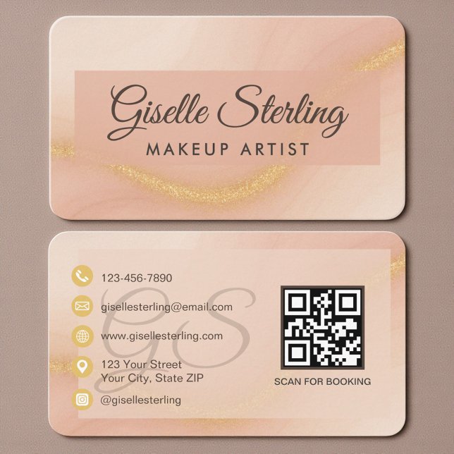 Makeup Artist Neutral Beige Gold QR Code Business Card (Creator Uploaded)