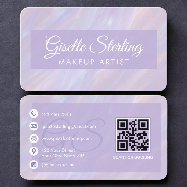 Makeup Artist Opal Iridescent QR Code Business Card (Creator Uploaded)