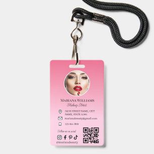 makeup artist photo qr code pink small business ID badge
