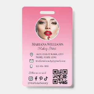 makeup artist  photo qr code pink small business ID badge