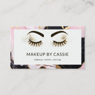 Makeup Artist Pink Black White Marble Glitter Lash Business Card