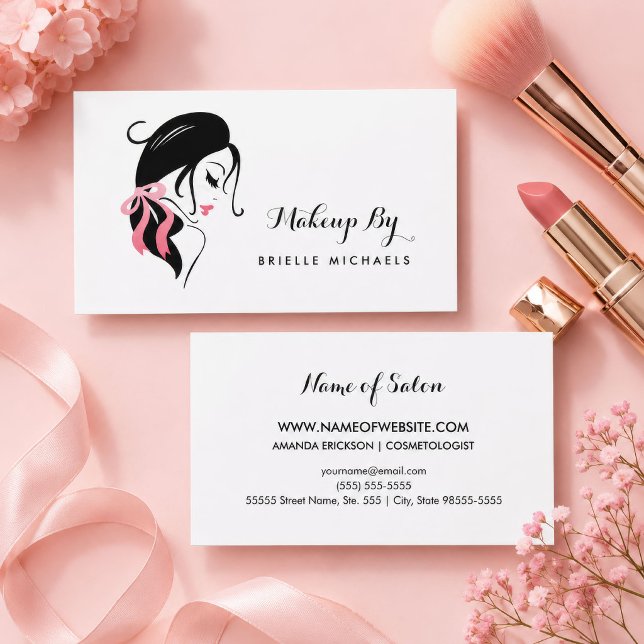 Makeup Artist Pink Bow Business Card (Creator Uploaded)