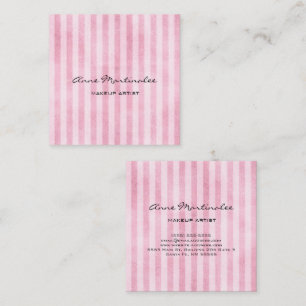Makeup Artist Pink Distressed Vertical Lines Square Business Card