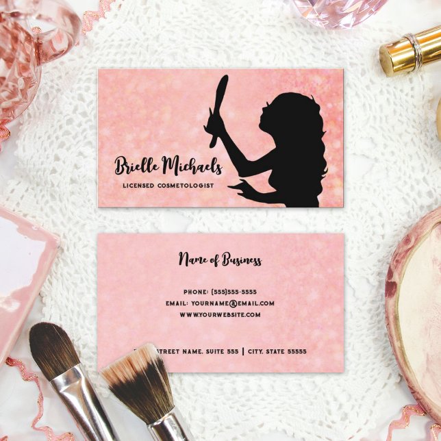 Makeup Artist Pink Girly Girl Cosmetologist Business Card (Makeup Artist Pink Girly Girl Cosmetologist Business Cards)