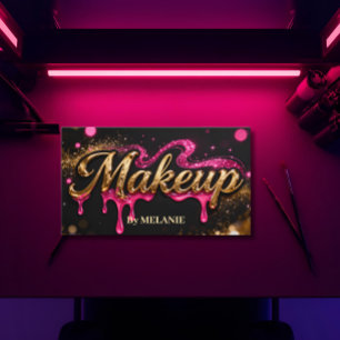 Makeup Artist pink Gold Drips Trendy Black Glitter Business Card