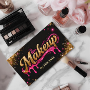 Makeup Artist pink Gold Drips Trendy Black Glitter Business Card