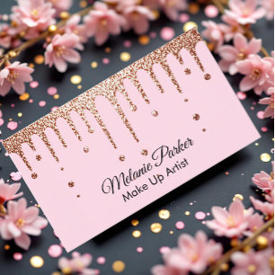 Makeup Artist pink Gold Drips Trendy Glitter Business Card