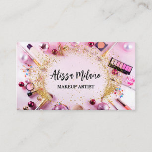 Makeup artist pink gold QR code Social Media Business Card