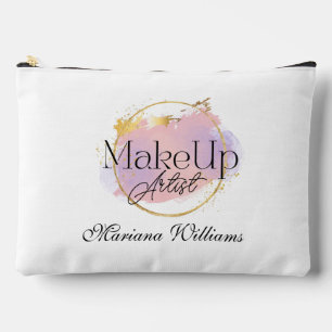 makeup artist pink gold stylish logo minimalist accessory pouch