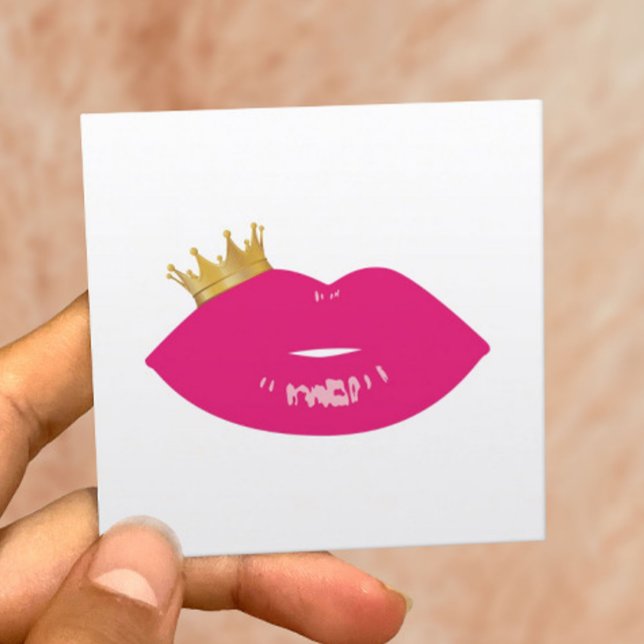 Makeup Artist Pink Lips Queen Crown Beauty Salon Square Business Card (Creator Uploaded)