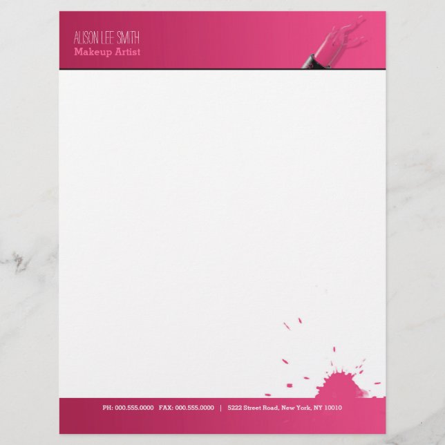 Makeup Artist/Pink Lipstick Custom Letterhead (Front)