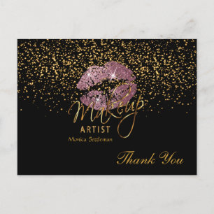 Makeup Artist Pink Rose Lips on Black Postcard